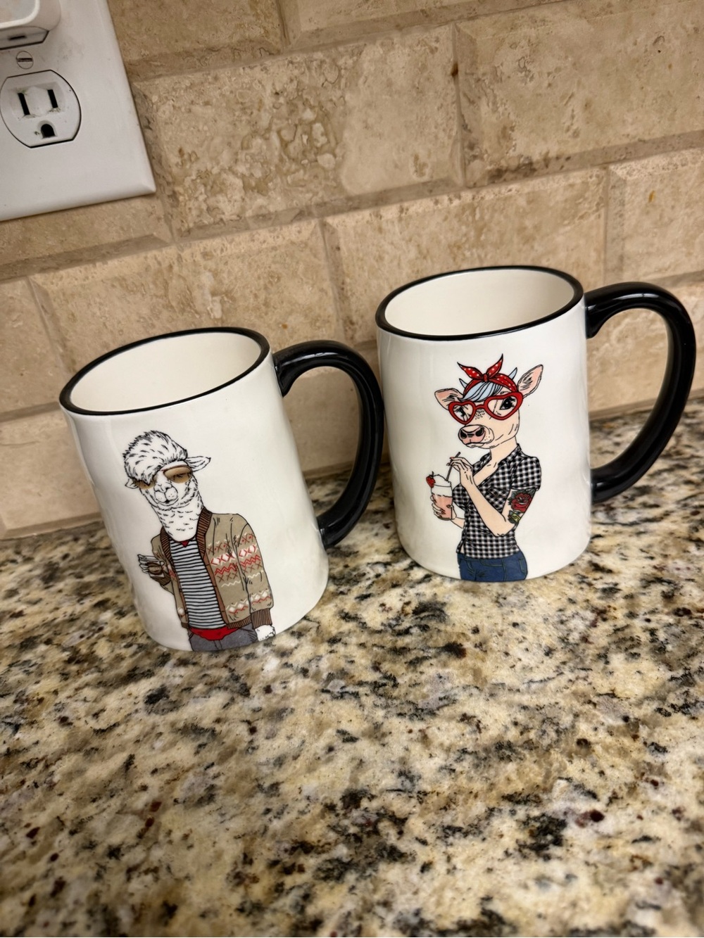 Signature White Ceramic Animal Character Mugs with Black Handles